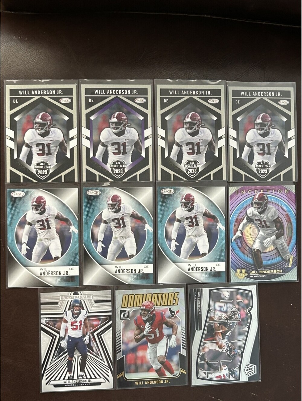 2023 DE WILL ANDERSON SAGE/TOPPS ROOKIE CARDS + 2024 PANINI LOT-11 NFL CARDS NM